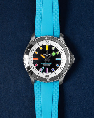 42mm Steel Breitling Superocean Rainbow A17375 Turquoise Strap Watch at Grand Caliber