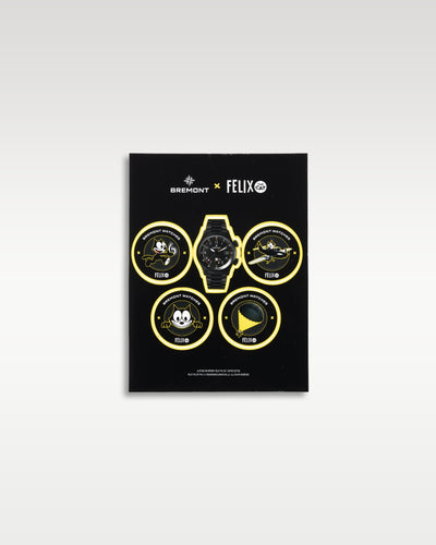 A black technical brochure illustrating the sub-dial and retrograde movement layout functions of the Hawking watch