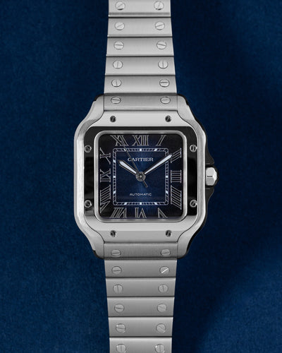 Medium Model Blue Cartier Santos de Cartier WSSA0063 | Grand Caliber Watches