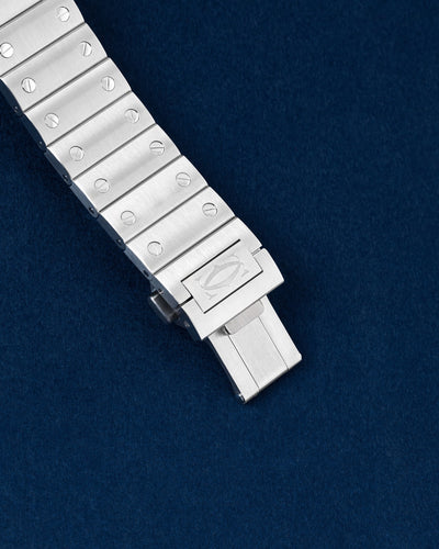 Blue Bezel Skeletonized Cartier Santos WHSA0026 | Grand Caliber Watches 