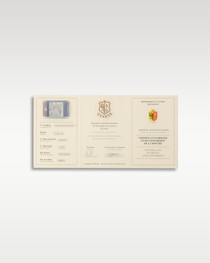Official tri-fold Chopard L.U.C Certificate of Origin and COSC chronometer certification document papers
