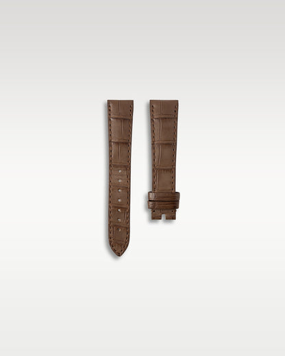 Included alternative matte brown alligator leather replacement strap for Chopard L.U.C platinum watches