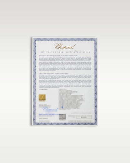 Official Chopard Poinçon de Genève hallmark certification sheet and international warranty documentation