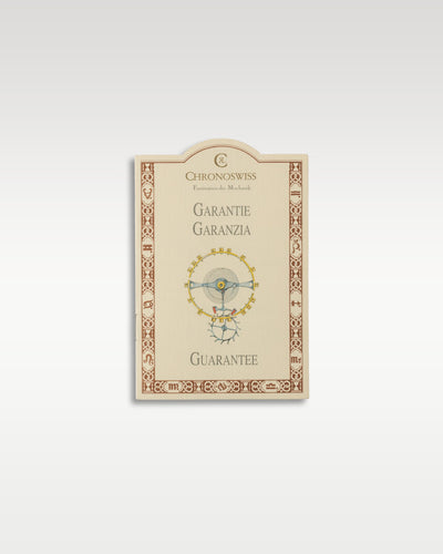 official cream-colored vintage Chronoswiss international guarantee and warranty booklet with gold accents