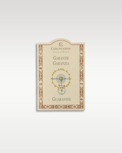 official cream-colored vintage Chronoswiss international guarantee and warranty booklet with gold accents