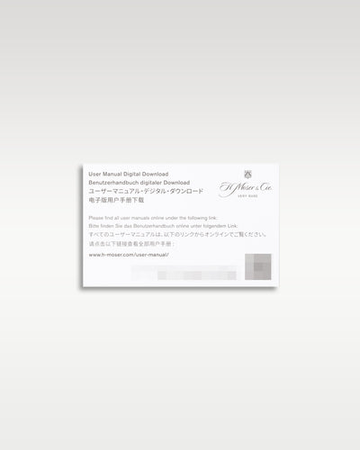Reverse side of the H. Moser & Cie. luxury watch warranty card showing model and reference number specifications