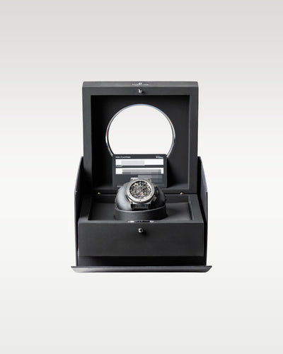 Pre-owned 2018 Hublot Classic Fusion Aerofusion Chronograph 525.NX.0170.LR complete full set showing the porthole style luxury watch box