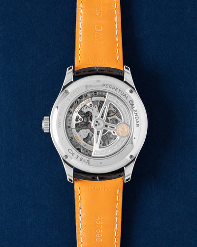 IWC, Portugieser Perpetual Calendar 42, IW344203, sapphire case back showing the movement