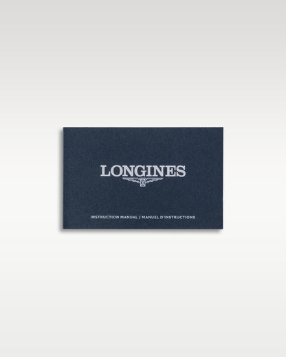 Official navy blue leather Longines document wallet sleeve with silver foil embossed brand lettering