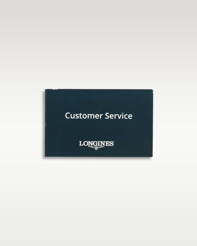 The official dark teal blue Longines customer service warranty information and network directory guide