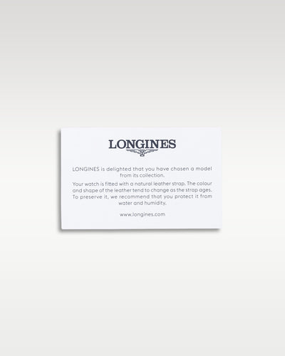 Official white paper Longines guarantee booklet overview card isolated on a light background