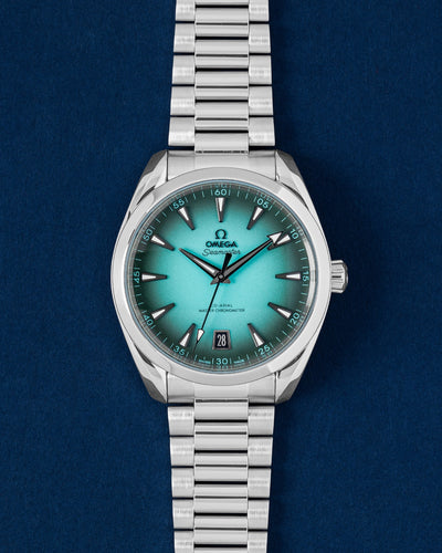Pre owned 2025 Omega Seamaster Aqua Terra 150M Summer Blue 41mm gradient dial steel watch 220.10.41.21.03.006 at Grand Caliber Dallas
