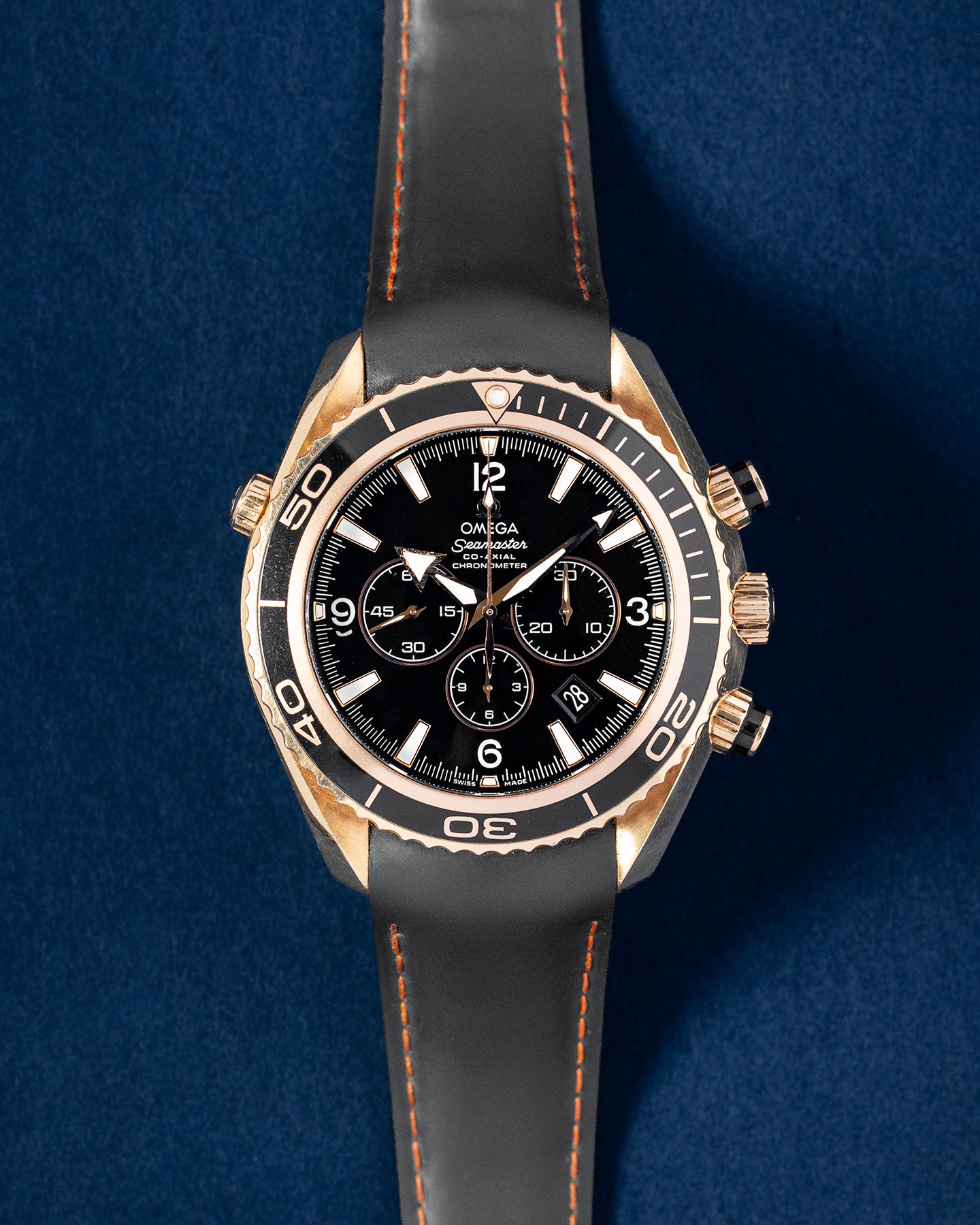 Rose Gold Omega Seamaster Planet Ocean Chronograph Watch | Grand Caliber Dallas