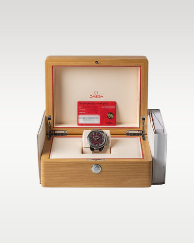 Pre-owned 2024 Omega Speedmaster '57 burgundy dial 332.10.41.51.11.001 complete full set presentation with its original light wood luxury box