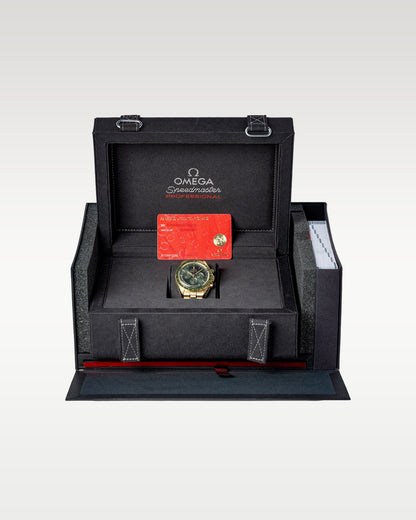 Yellow Gold Olive Omega Speedmaster Moonwatch Professional | Grand Caliber