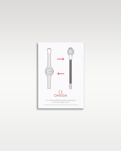 Omega instruction manual guide leaflet for swapping the stainless steel bracelet and the additional Velcro strap