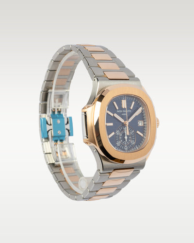 40.5mm Two Tone Rose Gold Patek Philippe Nautilus 5980 Blue Dial Watch
