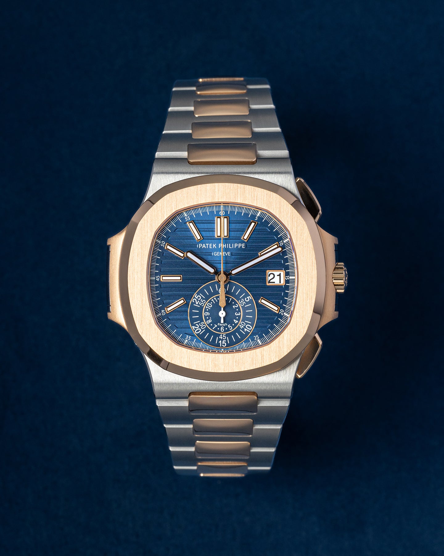 40.5mm Two Tone Rose Gold Patek Philippe Nautilus 5980 Blue Dial Watch