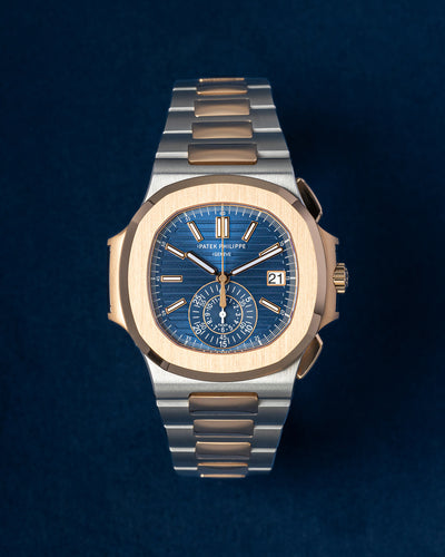 40.5mm Two Tone Rose Gold Patek Philippe Nautilus 5980 Blue Dial Watch