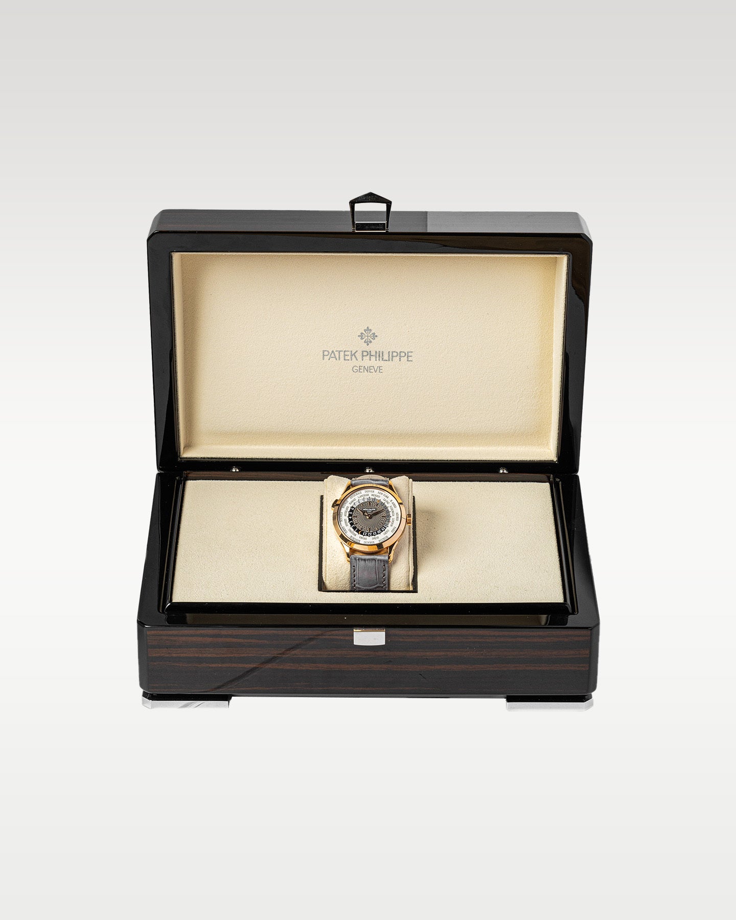 38.5mm Rose Gold Gray Strap Patek Philippe World Timer 5230R-012 Watch