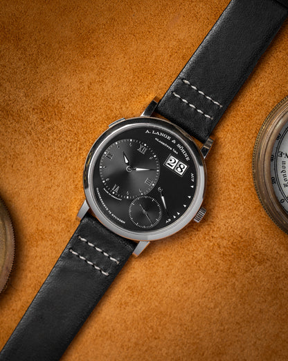 Handmade Italian Leather Strap in Black with White Stitching