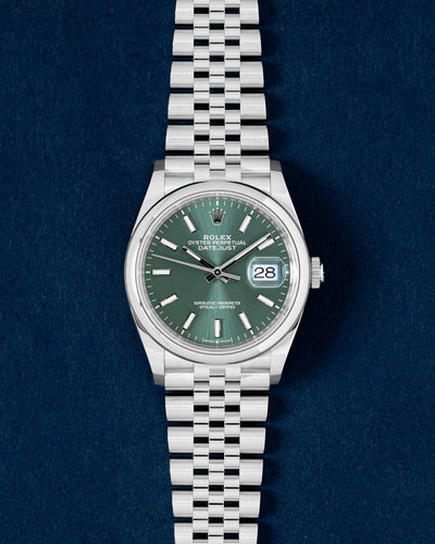 Mint Green Rolex Datejust 126200 | Grand Caliber 36mm Watches Dallas