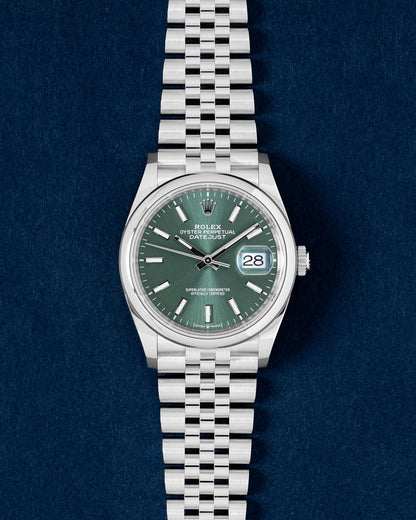 Mint Green Rolex Datejust 126200 | Grand Caliber 36mm Watches Dallas