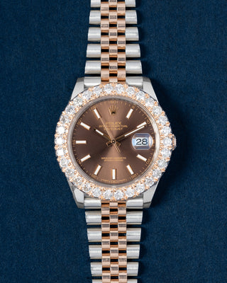 Rolex Datejust Chocolate Dial Aftermarket Diamond Bezel 126331 on Jubilee Strap 