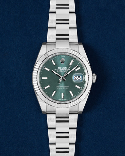 Mint Green Fluted Bezel Rolex Datejust 126334 | Grand Caliber 41mm Watches 