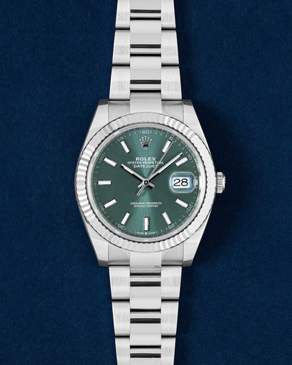 Mint Green Fluted Bezel Rolex Datejust 126334 | Grand Caliber 41mm Watches 