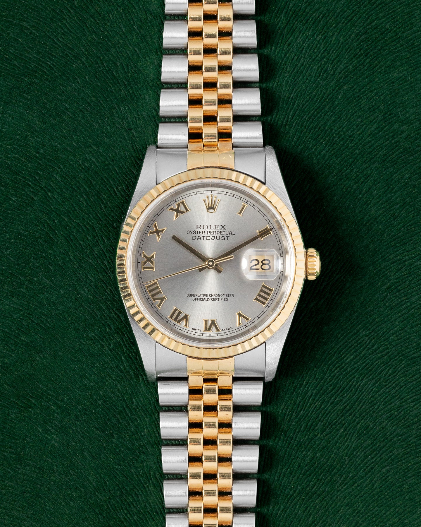 Two Tone Yellow Gold Rolex Datejust 16233 Silver Roman Watch | Grand Caliber