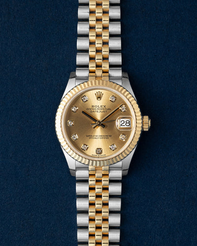 2022 Rolex Datejust 31mm Two-Tone Yellow Gold Champagne Dial 278273