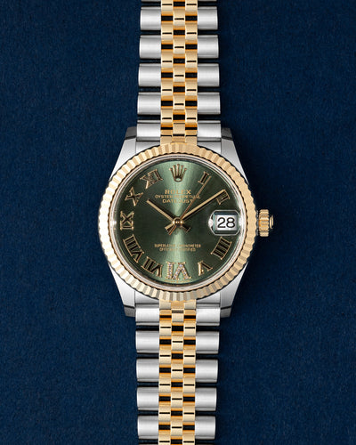Rolex Datejust Two Tone Yellow Gold Green Dial Jubilee Strap 278273 Watch