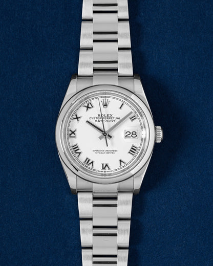 White Roman Rolex Datejust 36 126200 | Grand Caliber Watches Texas