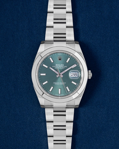Brand New Mint Green Rolex Datejust 41 126300 | Grand Caliber Dallas, Texas