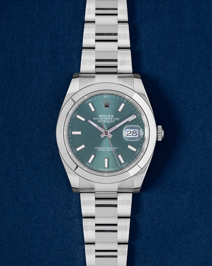 Brand New Mint Green Rolex Datejust 41 126300 | Grand Caliber Dallas, Texas