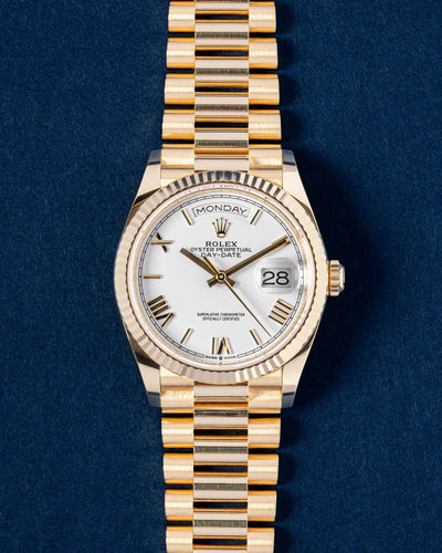 White Roman Presidential Rolex Day-Date 128238 | Grand Caliber Dallas, TX