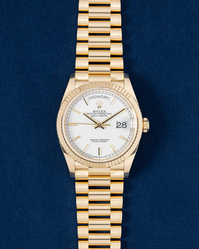 White dial Rolex Day-Date 36 128238 | Grand Caliber Watches Dallas