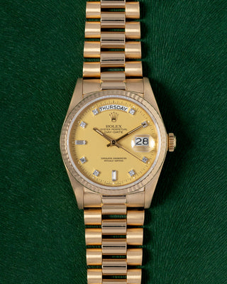 Yellow Gold Rolex Day Date 18038 Champagne Lemon Diamond Watch