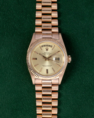 Rose Gold 1965 36mm Rolex Day Date 1803 Watch | Grand Caliber Dallas