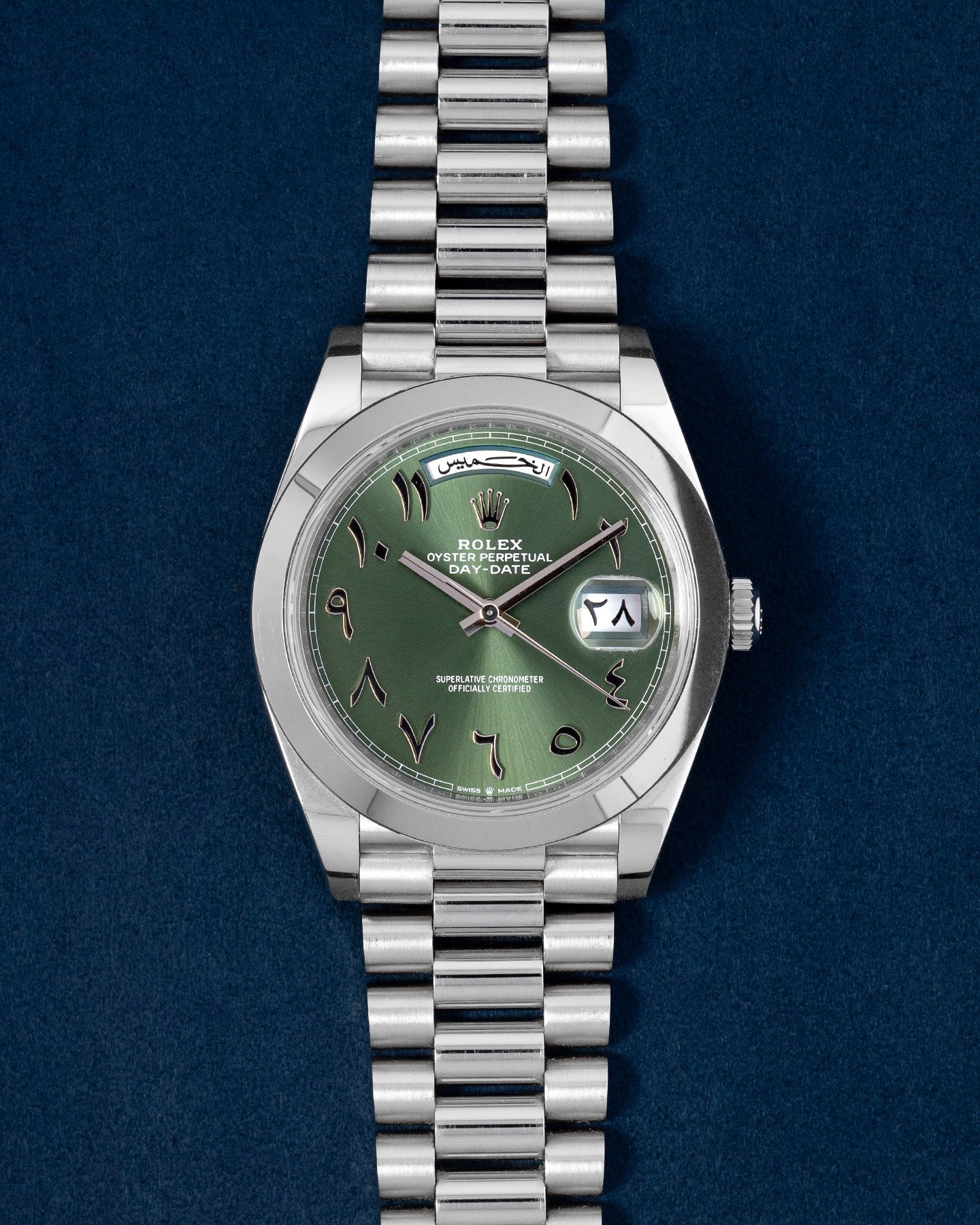 Platinum Green Arabic Rolex Day-Date 228206 | Grand Caliber Dallas, Texas