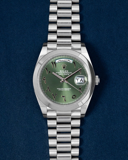 Platinum Green Arabic Rolex Day-Date 228206 | Grand Caliber Dallas, Texas
