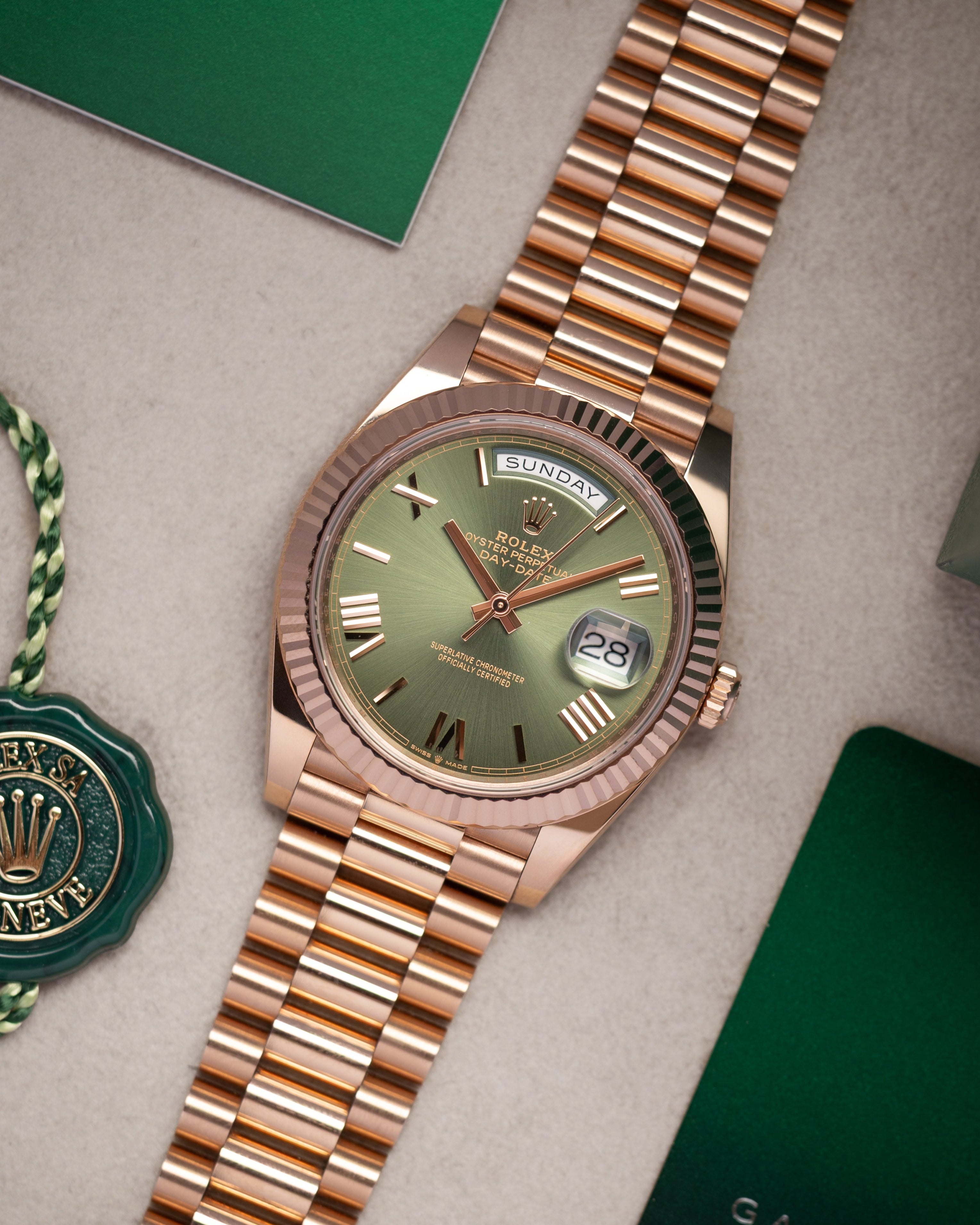 Rolex Day-Date 228235 Olive Dial at Grand Caliber | Dallas Watch Store
