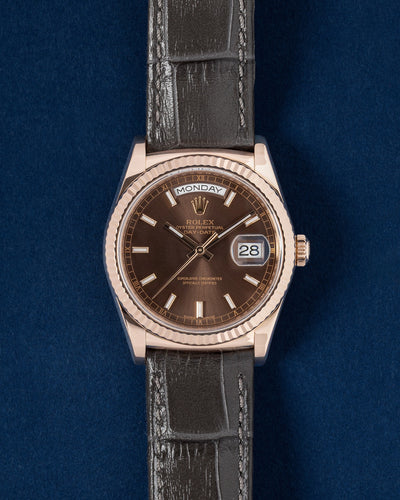 Chocolate Rose Gold Rolex Day-Date 36 118135 | Grand Caliber Watches DFW