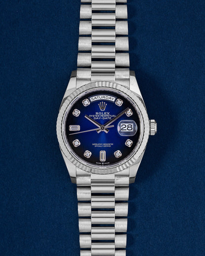 Blue Ombre Diamond Rolex Day-Date 36 128239 | Grand Caliber Dallas, Texas