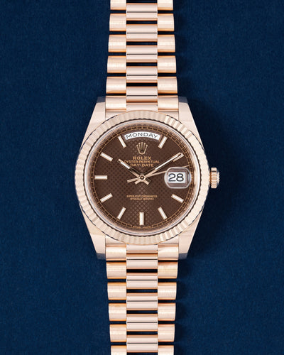 Chocolate Motif Rose Gold Rolex Day-Date 40 228235 | Grand Caliber Watches
