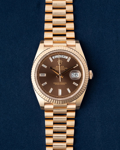 Chocolate Diamond Rolex Day-Date 40 228235 | Grand Caliber Dallas, TX