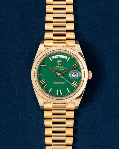 Green dial Rolex Day-Date 40 228238 | Grand Caliber Watches TX