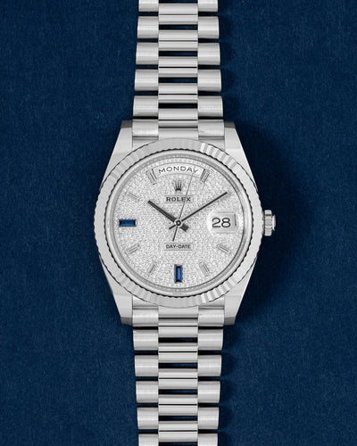 White Gold Rolex Day-Date 40 Pavé Diamond Dial 228239 | Grand Caliber TX