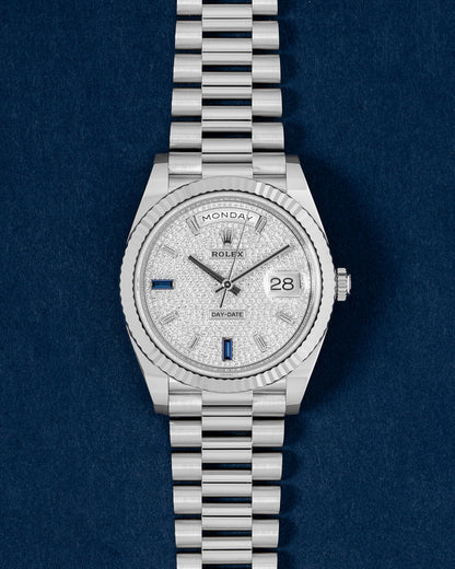 White Gold Rolex Day-Date 40 Pavé Diamond Dial 228239 | Grand Caliber TX